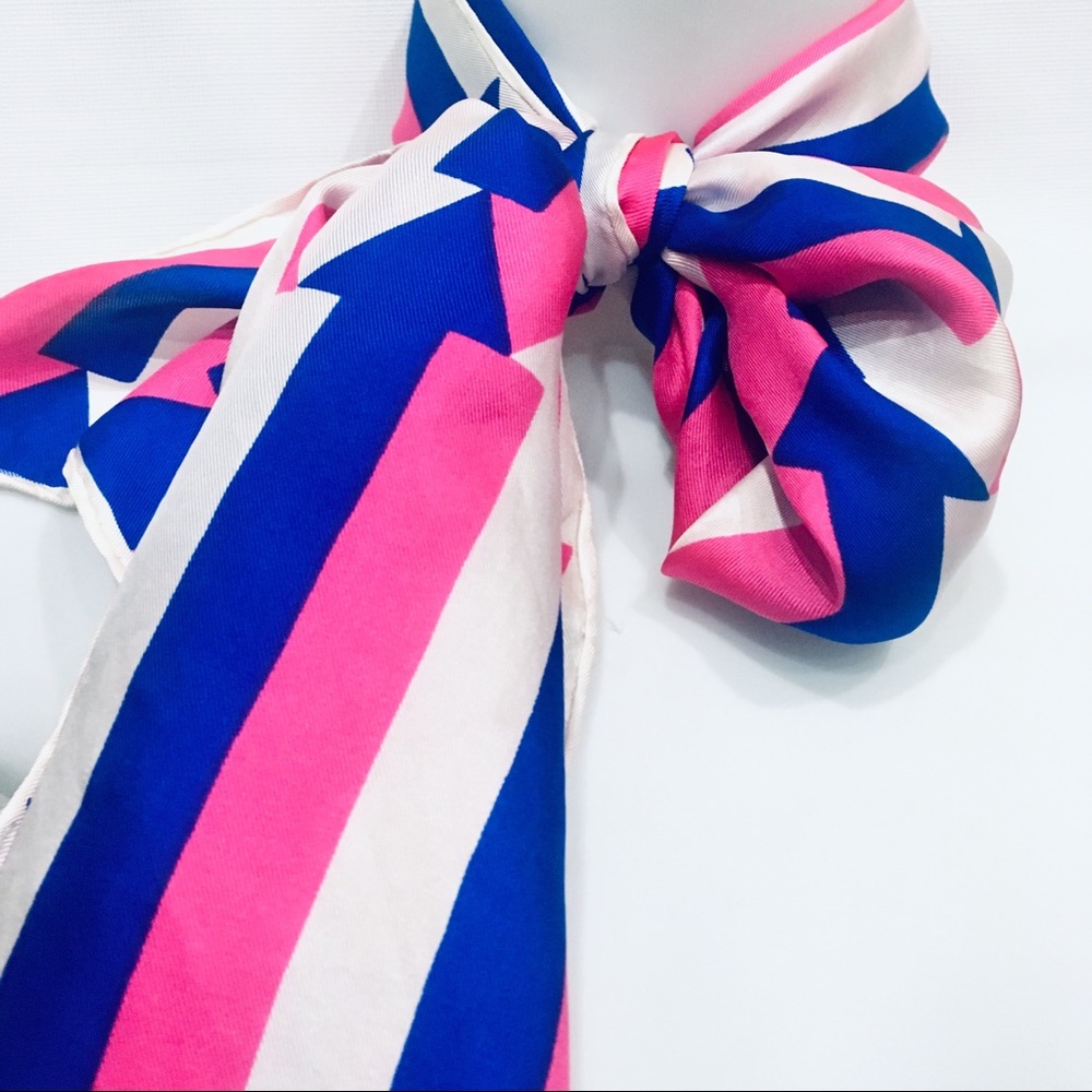 Vintage Silk White Fuchsia & White Printed Scarf - Picture 7 of 7